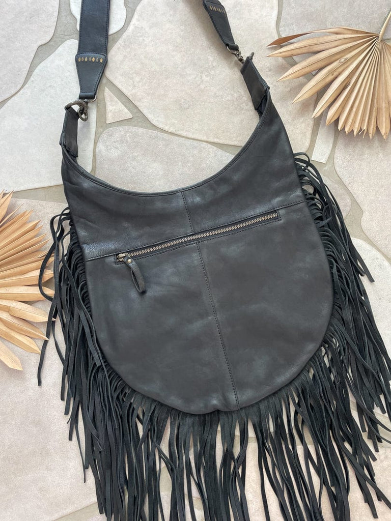 Mahiya Leather Bags Gia Fringed Bag - Black