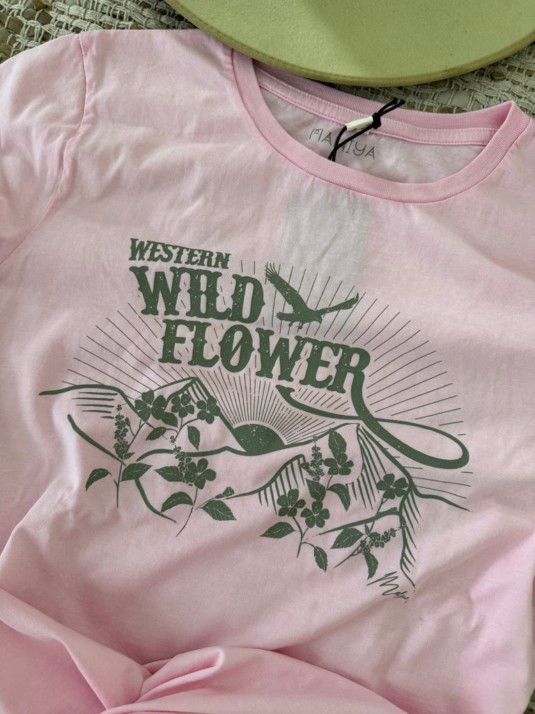 Mahiya Clothing Western Wild Flower Organic Cotton Tee  (Pink)