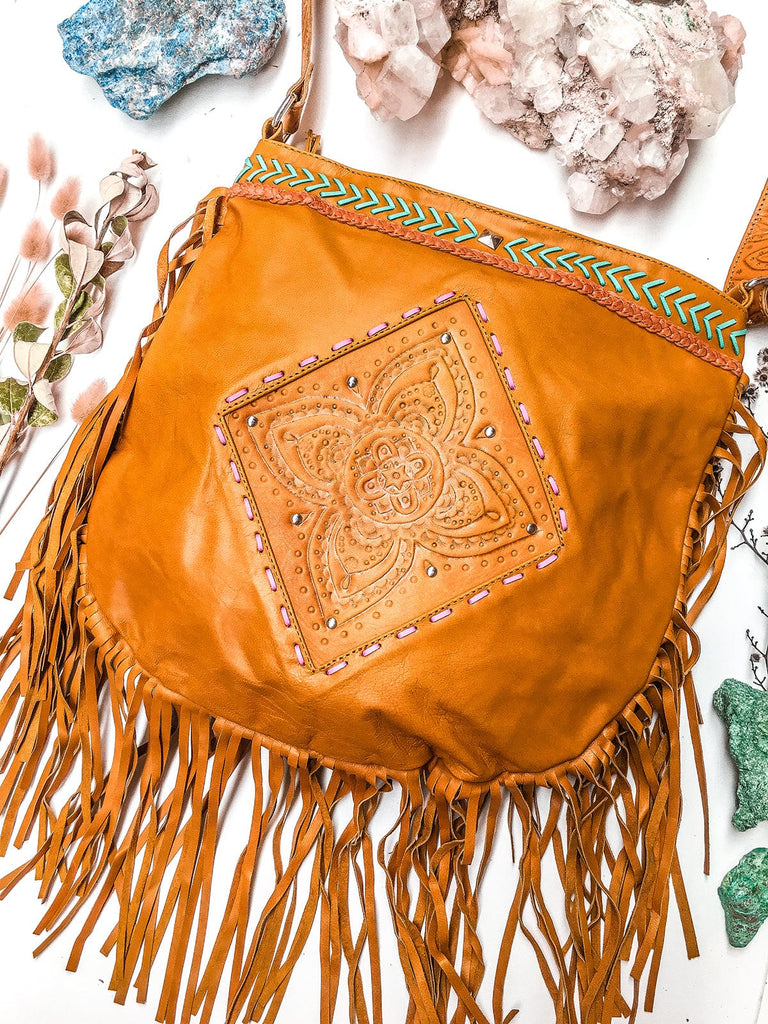 Mahiya Leather Bags Tan Capsize Leather Bag (Fringed)