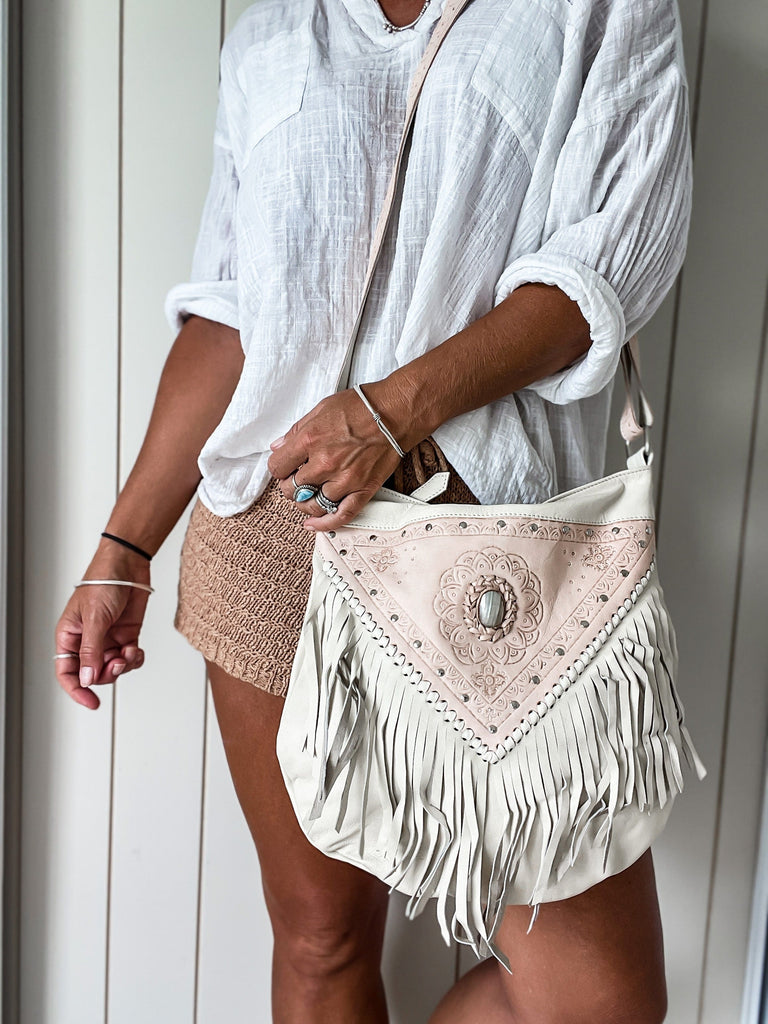 Mahiya Leather Bags Harlow Bag - (Fringed) Cream