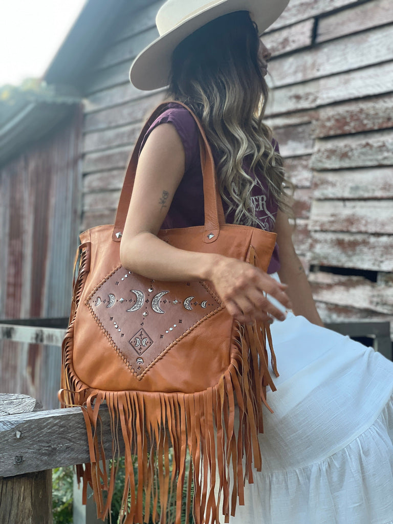 Mahiya Leather Bags Magnolia Moon Fringed Bag