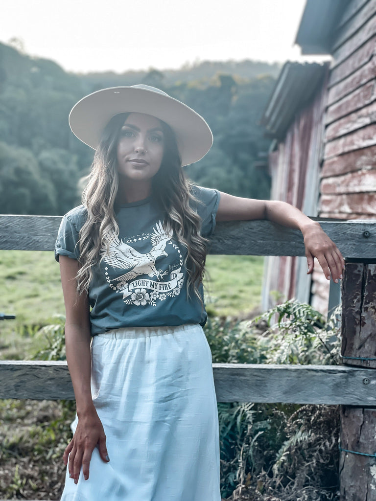 Mahiya Clothing Light My Fire Organic Tee - Acid Wash Grey