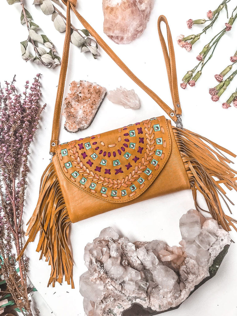 Mahiya Wallets & Clutches Tan Fringe Sacred Leather Clutch