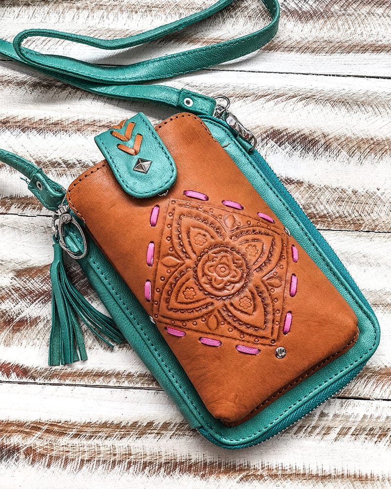 Mahiya WS Bags WS Falls Phone Pouch Bag - Tan and Turquoise