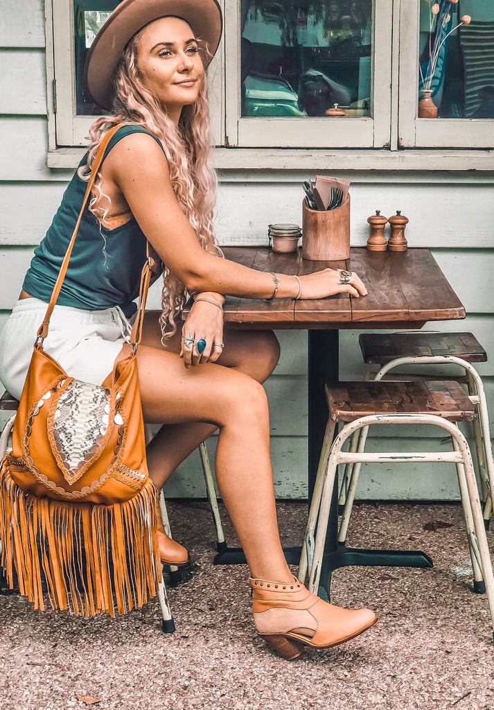 Mahiya Leather Bags Free As A Bird Earth Bag - (Fringed) Tan