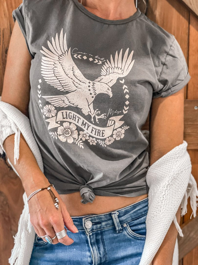 Mahiya Clothing Light My Fire Organic Tee - Acid Wash Grey