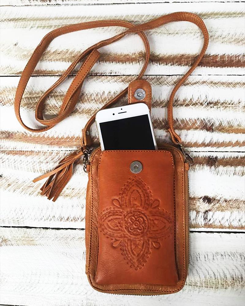 Mahiya Leather Bags Tan Splendour Phone Pouch Bag