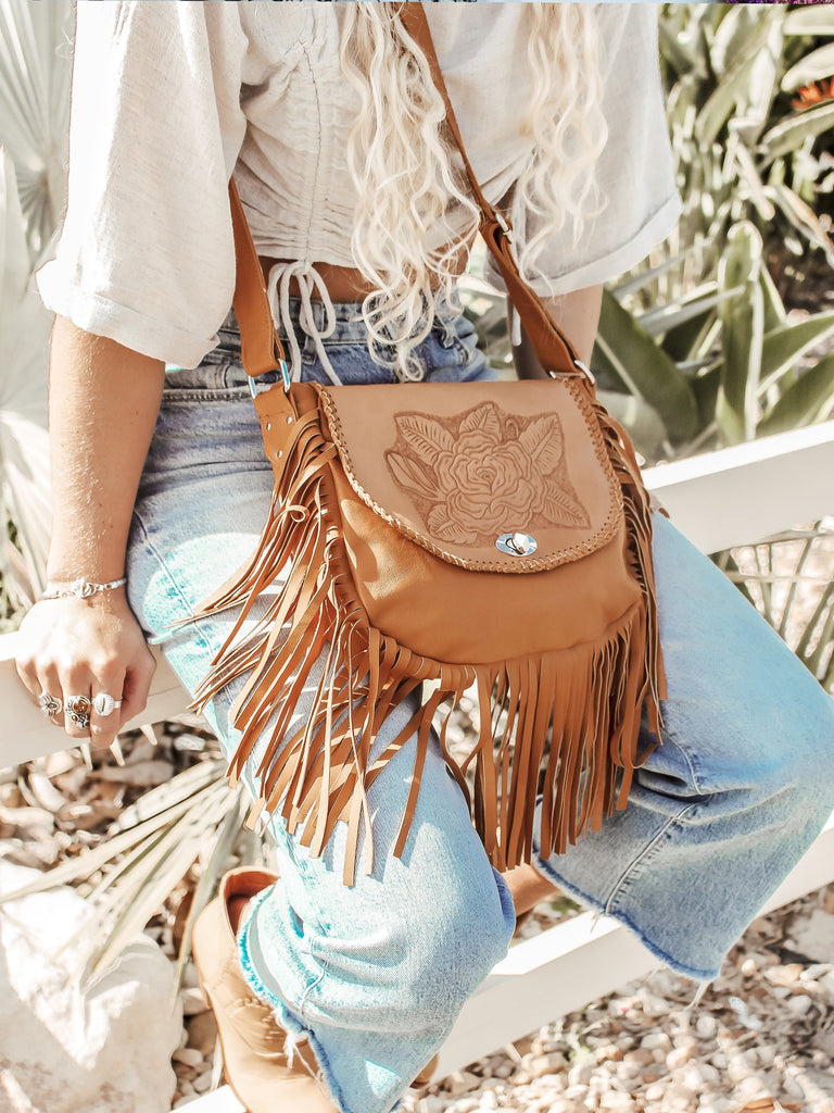 Mahiya Leather Bags Tan Vintage Rose Bag