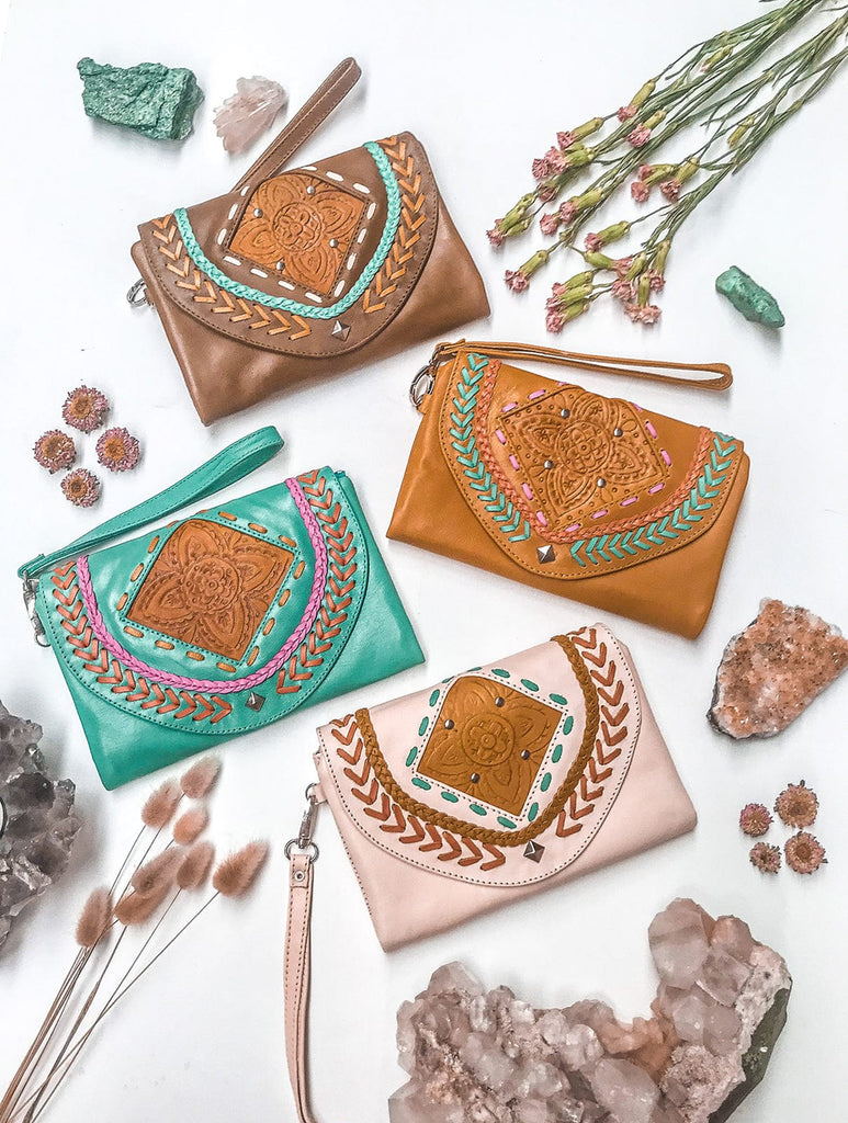 Mahiya Wallets & Clutches Cream Lahina Wallet - Turquoise