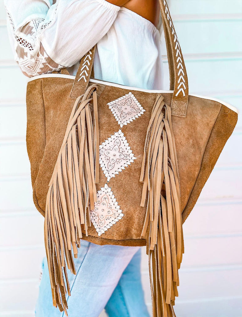 Mahiya Leather Bags Tan Zeplin Suede Bag - Tan