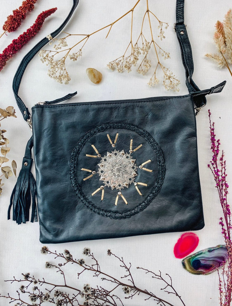 Mahiya Leather Bags Black - Gold Weave Mykonos Bag