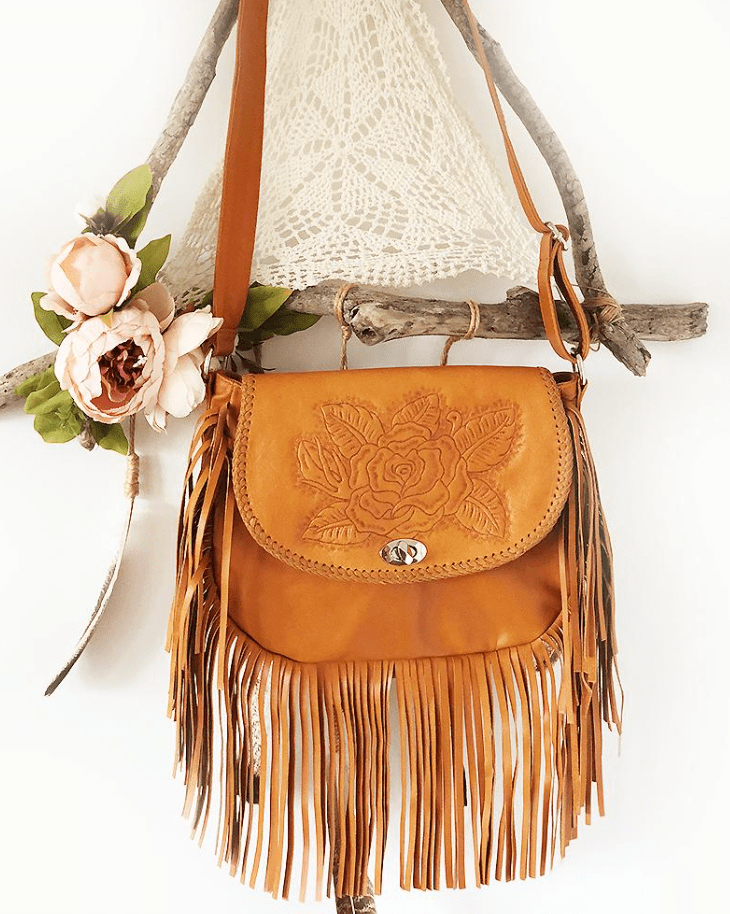 Mahiya Leather Bags Tan Vintage Rose Bag & Free Spirit Wallet Set  - Tan