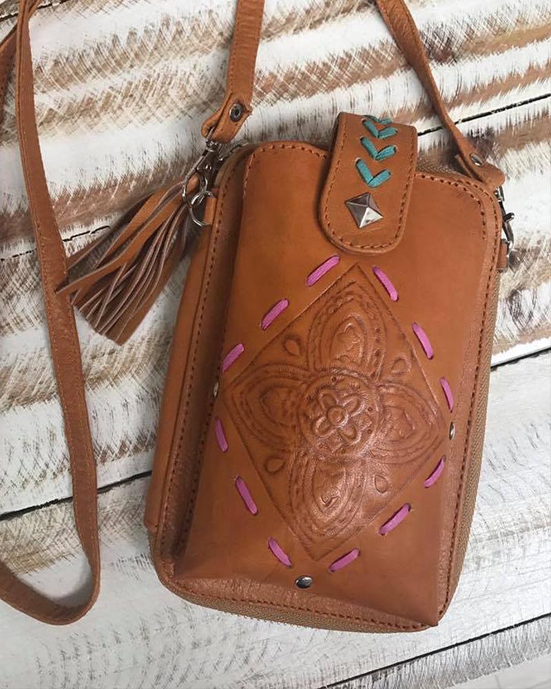Mahiya Leather Bags Tan Falls Phone Pouch Bag