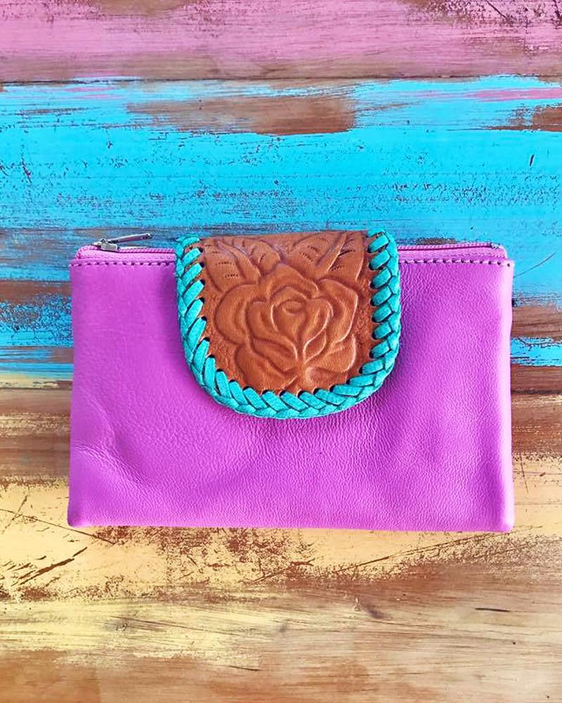 Mahiya Wallets & Clutches Pink/Turquoise Kaya Leather Wallet